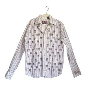 English Laundry Women's Lion Crest Stripe Long Sleeve Button Shirt - Sz M